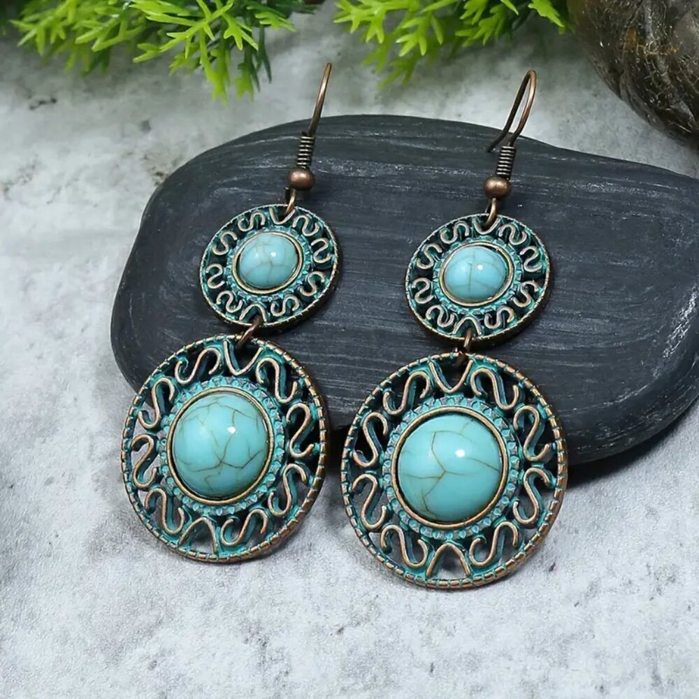 NEW pair BOHO tassel turquoise earrings, dangle earrings trendy vintage jewelry